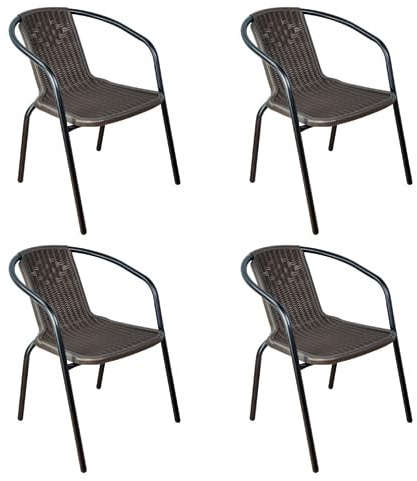 NORDIQ - Sillas Jardin Exterior - Silla Terraza Exterior - Pack de 4 Sillas Apilables - Sillones Terraza de Acero Resistente, Cómoda y Durable, Ideal para Balcón, Porche o Piscina - Marron Oscuro
