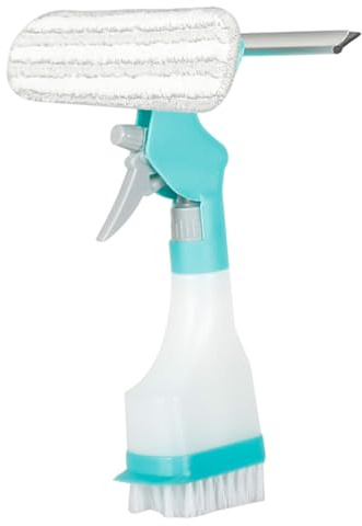 Kit de limpieza de ventanas, escobreses de limpiador de ventanas con botella de spray de 250 ml y arbusto de lavadora de microfibra, 4 en 1 suministros de limpieza para el hogar, automóvil