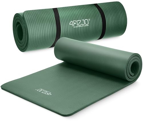 4FIZJO Fitnessmatte mit Tragegurt, Abm. 180x60 cm, Dicke 1,5 cm, NBR-Schaumstoff, Rutschfest, Komfort, In & Outdor, Pilatesmatte, Yoga Matte, Sportmatte, Gymnastikmatte, Trainingsmatte, Salbeigrün