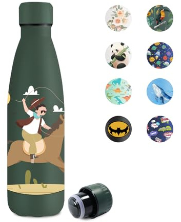 KollyKolla Borraccia Acciaio Inox Bambini 500ml, Bottiglia Termica Personalizzata, Bottiglia Termica Isolata, senza BPA, a Prova di Perdite, per Scuola, Bambini, Adulti, Palestra, Ufficio, Sport