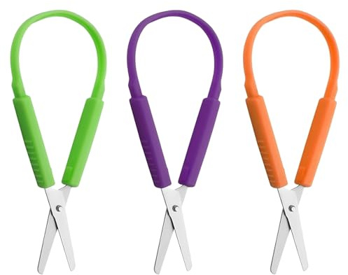 3 PCS Mini Loop Scissors, 13.5cm Colorful Kids Adaptive Cutting Scissors, Cute Self-Opening Safety Scissor for School Crafts Home Use