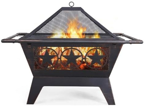 Foyer extérieur, Équipement de Chauffage Foyer en Fer 32 Pouces, Bol à feu for Barbecue avec Couvercle Maille, grilles Poker for Patio, Jardin et Camping pour terrasse, Jardin