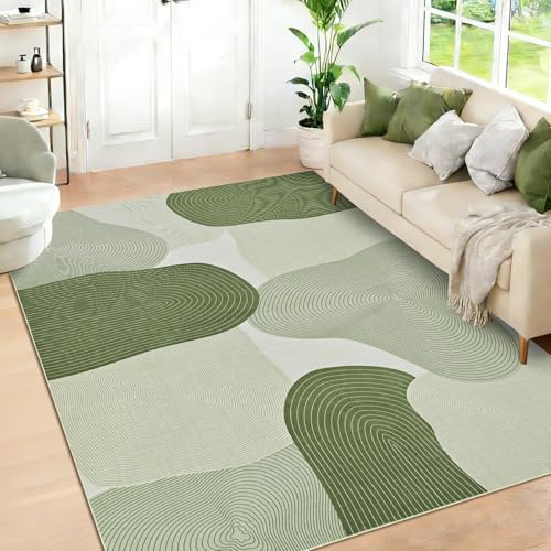 Alishomtll Area Rug Living Room 80x150cm, Green Washable Geometric Rug | Non-Slip Area Rugs for Bedroom, Soft Faux Wool Large Rug, Modern Geometric Lines Carpets Easy to Clean for Room Hotel Home