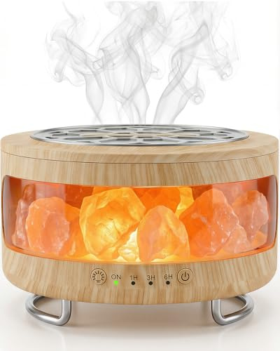 BZGG Difusor ultrasónico de aceites esenciales 4 en 1 y lámpara de sal del Himalaya, humidificador y luz nocturna de 7 colores, temporizador, funcionamiento ultra silencioso y apagado automático para