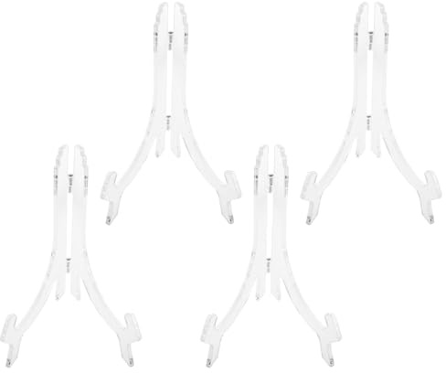 SAFIGLE Set 4 Pezzi Reggi Piatti da Esposizione in Plastica Trasparente Design Regolabile e Struttura Robusta per Decorazione Casa e Eventi