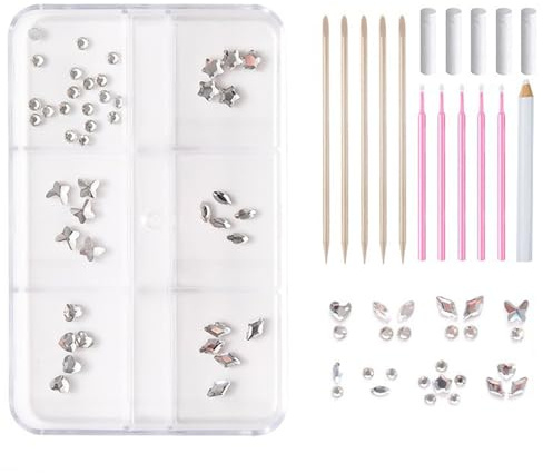 GWEOR Kit Brillantini Denti Professionale, 6 Scomparti Cristalli Bianchi per Gioielli Dentali Fai da Te, Set Decorazione Sorriso Elegante e Brillante, Strass Dentali Estetici senza Colla per Donna