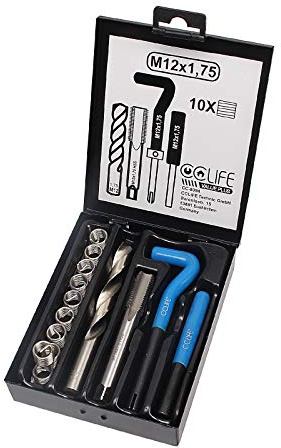 CCLIFE Coffret filet rapporté M5-M6-M8-M10-M12-M14-M16,kit réparation filetage, Size:M12 X 1,75