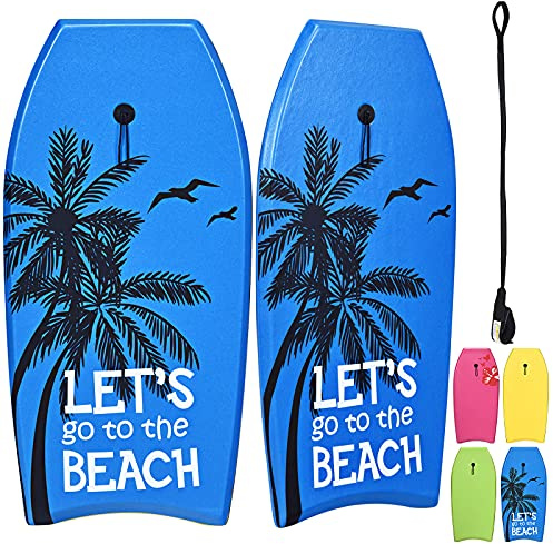 RELAX4LIFE Tabla de Natación Portátil, Tabla de Natación con Línea de Sujeción, Tabla de Surf Antideslizante para Niños y Adultos, Alta Resiliencia, Bodyboard Shortboard, XPE HDPE