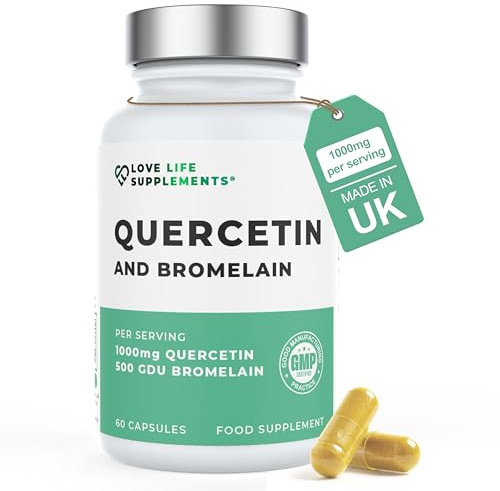 Quercetin & Bromelain Supplement | 60 Capsules -30 Servings | Powerful Antioxidant | 1000mg Quercetin (from Sophora japonica) and 500 GDU Bromelain (from Pineapple) per Serving | Love Life Supplements