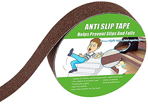 Nastro antiscivolo, ad alta trazione, forte aderenza abrasiva, non lascia facilmente residui adesivi, interni ed esterni (25 mm di larghezza x 5 m di lunghezza, marrone)