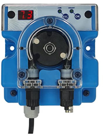 Regulador automático de pH para Piscinas Bomba peristáltica con Lectura y regulación del Nivel de pH. con sonda de Lectura y Kit de instalación. Azul
