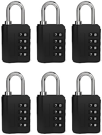 Lot de 6 cadenas à combinaison à 4 chiffres avec code numérique en alliage de zinc pour casiers, garages, portails, écoles, code peut être modifié à volonté