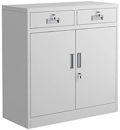 CLoxks Aktenschrank Aktenschrank aus Metall, seitlicher Aktenschrank mit 2 Schubladen, Druckerständer, 33,4 L × 35,4 H × 15,3 T, Weiß Büroschrank