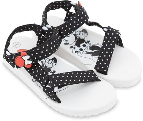 Disney Minnie Mouse Riemchensandalen für Damen, klassisch, Minnie Mouse, Doppelriemen, Schlupfsandalen, Weiß, Schwarz, 39/40 EU