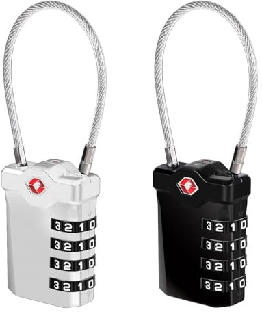 2 Stück TSA Gepäckschlösser, Kofferschloss Vorhängeschloss Zahlenschloss 4 Stellig, Schloss mit Zahlencode für Reisekoffer Handtasche Rucksäcke (Schwarz,Silber)