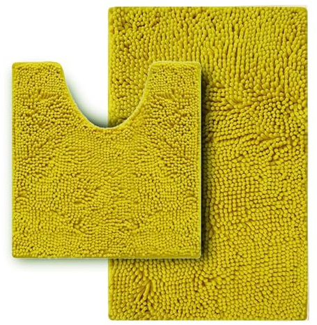 Flotstiga Juego de 2 alfombras de baño, superabsorbentes, suaves, gruesas, lavables a máquina, tapete de baño de felpilla antideslizante, tapete de baño para baño, color amarillo.