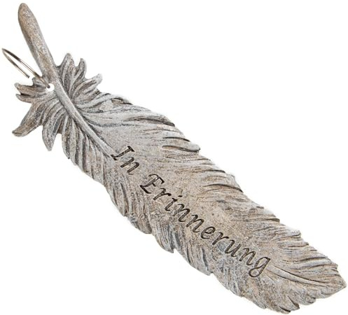 Logbuch-Verlag Liten gravdekoration, fjäder med text som påminnelse 14 x 3 cm som liten uppmärksamhet istället för gravblommor