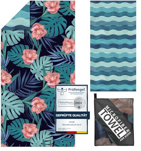 Giyim Large Beach Towel - 180 x 100 cm Microfibre, Absorbent & Quick Drying, Soft & Lightweight, Plants