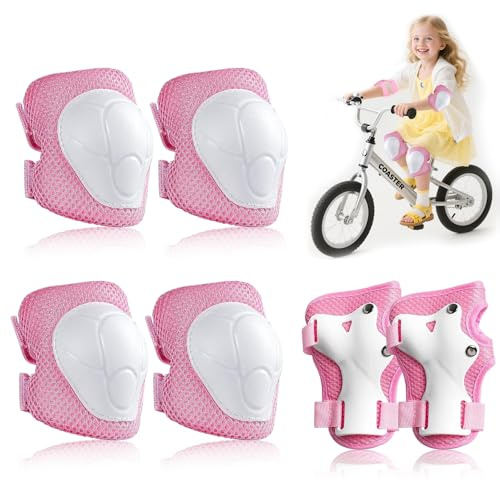 Casenly Protection Roller Enfant, 6 Pcs Equipement de Protection Réglable Genouillères Coudières Protège-Poignets pour Patins à roulettes, Cyclisme, Vélo, Planche à roulettes (Rose)