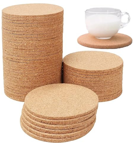 EULAPGOE Posavasos de Corcho, 25 Elegantes Posavasos de Corcho - 10 cm de diámetro, 3 mm de Grosor - Reutilizables, absorbentes y protegen Sus Muebles hogar, la Oficina, el Bar y el Restaurante
