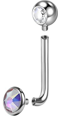 BodyAce F136 Christina Titanium skivpiercing 14 g inre gänga vertikal navelpiercing VCH-ring i L, Stånglängd: 12 mm, Kubisk Zirkonia Titan