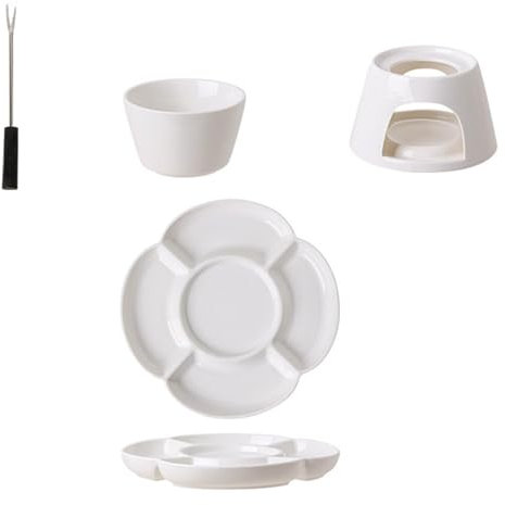 Bomefoi keramik chokladfondue-set, ostfondue-set, interaktiv keramisk fondue-set med gaffel och bricka, keramisk smörvärmare, uppvärmd med ett värmeljus
