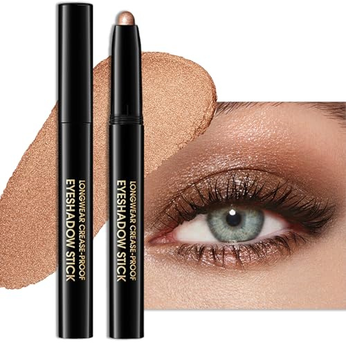 Erinde Golden Glitzer Lidschatten Stift, Glitter Eyeshadow Stick Wasserfest & Langanhaltend, Creme Shimmer Crayon Eyeliner, Metallic Shimmer Augen Makeup Pen #01 Caramel Shimmer