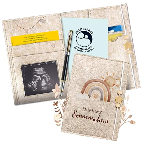 Marvelights Mutterpasshülle aus Filz mit praktischen Fächern – Schutzhülle für Mutterpass, Ultraschallbilder & Impfpass – Ideal für die Schwangerschaft und als Geschenk für werdende Mütter