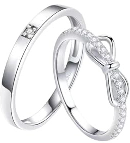 Couple Bague, Argent 925 Alliance Mariage pour Couple, Bagues Couple Alliance Infini avec Zirconium, Bagues Fiançailles Réglables, pour Mariage Anniversaire Cadeau Bijoux