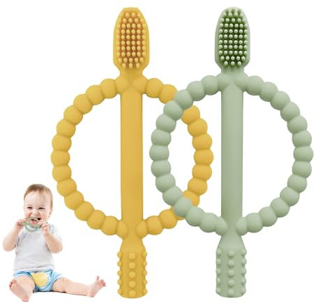 Beißspielzeug Baby, 2 Stück Baby Zahnungshilfe, Beissring, Zahnhilfe, BPA-frei, Stimulieren und Massieren Sie Wundes Zahnfleisch Geeignet für ab 3 Monaten