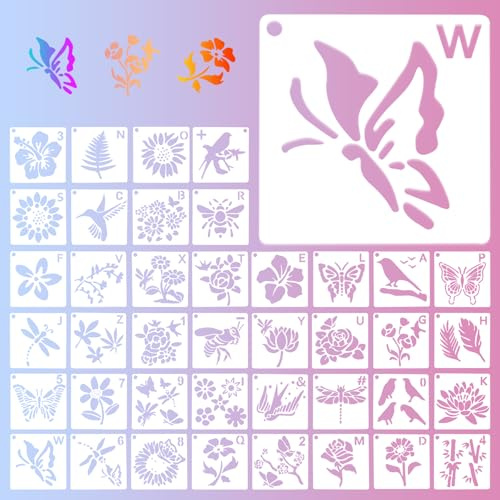 Set di 40 stencil per la progettazione di tessuti, stencil fai da te, per pittura e scrapbooking, materiale PET ecologico e durevole