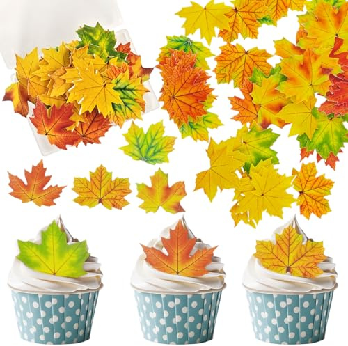 Decoración Comestible para Tartas,Hojas de Arce para Magdalenas,Decoración de Tartas,para Fiestas Temáticas de Otoño,Acción de Gracias