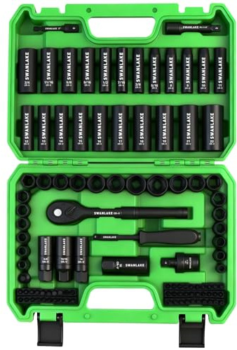 105-Piece 3/8 Drive Impact Socket Set, SAE (5/16 to 3/4 inch) and Metric (8-22mm) 6 Point CR-V Steel Socket Wrench Set, Extension Bars, Universal Joint, Ratchet Handle, Screwdriver Bit Mechanic Tool