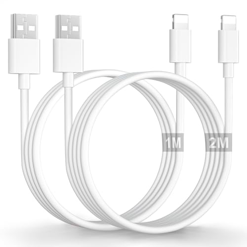 Cable iPhone 1M+2M/Lot de 2[Apple MFi Certified], Cable USB vers Lightning Câble Lightning Cable USB Charge Rapide Cordon Fil Chargeur pour iPhone 14/13/12 Mini/11 Pro Max/X/XS/XR/SE/8 Plus/7/6/5