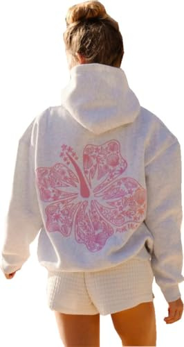 BaeKnyin Felpe con Cappuccio Oversize da Donna Palm Puff Hoodie Pullover a Maniche Lunghe Y2K Streetwear L,Grigio-1
