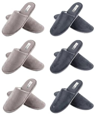 BeFavourite Set 6 Paia Ciabatte Ospiti Lavabili Lavatrice | 3 Tortora (fino al 40) + 3 Antracite (fino al 43) | pantofole per ospiti Antiscivolo, Suola 5mm, Unisex, Ideali per Casa, Hotel, B&B e Spa