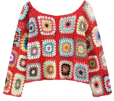 Pull pour femme en tricot fait à la main, style bohème, décontracté, avec dentelle crochetée, manches longues pour femmes à la mode