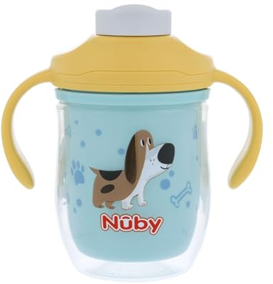 Nuby 2-in-1 Insulated Toddler Cup with 360° Weighted Straw & Hard Spout - 7 oz - Leak-Resistant with Easy Grip Handles - 4+ Months - Dogs