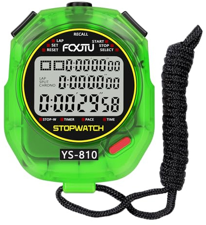 FCXJTU Sports Stopwatch Timer, 10 Lap/Split Memory Digital Stopwatch Countdown Timer with 12/24 Hour Clock Alarm On/Off, Calendar 3-Row Extra Large Screen Lanyard for P.E Coach and Referees (Red)