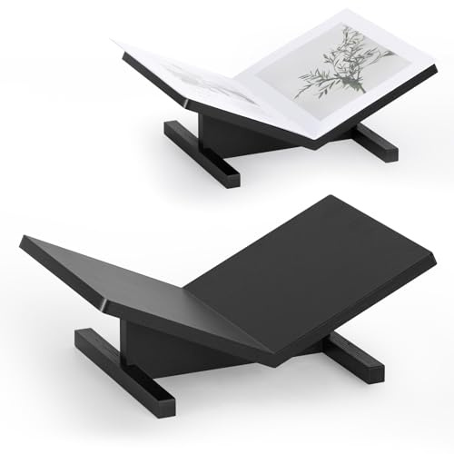 PUERSI Soporte Libros Abierto, Atril para Libros Grande de Madera, Diseño de Base Resistente, Soporte para Mesa de Centro, Caballete Expositor para Revistas, Arte, Cocina, Biblias y el Corán – Negro