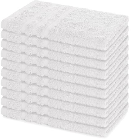 Lavea® Juego de 10 Toallas de Invitado 30x50 cm de Rizo 100% Algodón - Suaves y Absorbentes Toalla de Mano – Casa, Hotel y SPA – Blanco