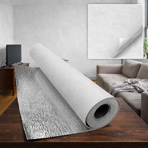 I K H E Malarka 1,8 m² SXP Selbstklebende 3D Wandverkleidung Rolle 60x300 cm – Flexible Wandpaneel in Beton Steinoptik – Wasserfest & Wärmedämmend, Tapete für Wand & Decke ((Weißer Putz WB-4001))