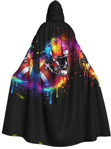 HJFIERYF Fotbollstryck med huva för vuxna, cape i full längd, för fest, cosplay, scenspel