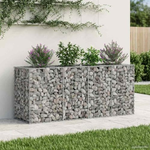 Tonture Lit surélevé gabion Argenté acier galvanisé robuste pour jardin extérieur, support lourd, facile à assembler, drainage efficace, idéal pour légumes, fleurs ou herbes