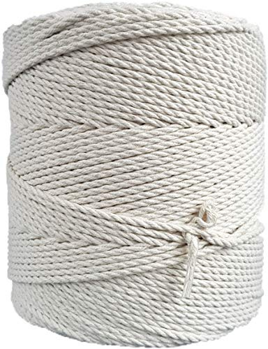MB Cordas Macrame Garn 3mm 400m, 1.5kg - Naturligt Bomullssnöre - 3-slagen Stark Bommullsträng - Sticka, Virka, Macrame - DIY Hängande korg, Drömfångare - Elfenben Ecru Vit