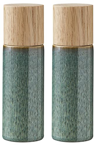 BITZ Macinasale e pepe, 2 macinaspezie in grès (macina sale e pepe, set da 2, 16,7 cm di altezza, verde