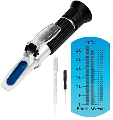 Beer Wort Refractometer for Homebrewing Beer, Dual Scale Specific Gravity 1.000-1.130 and Brix 0~32%, Beerbrewing Refractometer Hydrometer with (ATC) Autoction Temperature Compensation