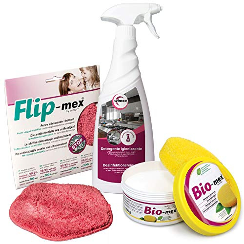 Bio-mex® - Kit Detergente Solido Universale Naturale 300gr - Panno Spugna Flip-Mex 16x16cm - Detersivo Igienizzante Spray 750ml - Kit 3 Pezzi