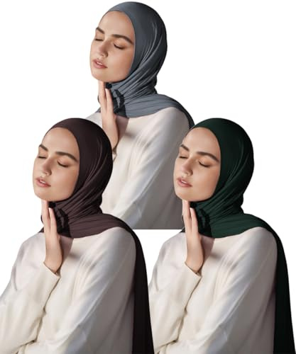 Harewom Muslim Hijab for Women Scarf Large Headscarves Soft Head Wraps Long Turban Headwraps Tie Stretch Hair Wraps Headbands 3 Pack