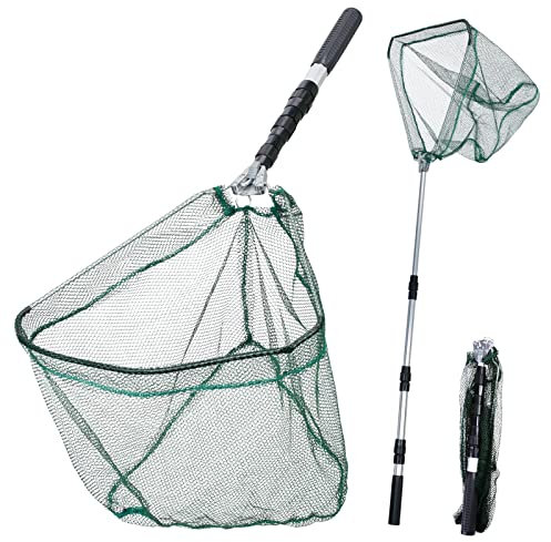 YOLOUP Épuisette de Pêche Pliable, Épuisette de Pêche avec Filet de Pêche Pliable, Épuisette Triangulaire avec Manche télescopique en 3 Section pour Attraper Carpe Truite Crevette Étang Bassin Poisson